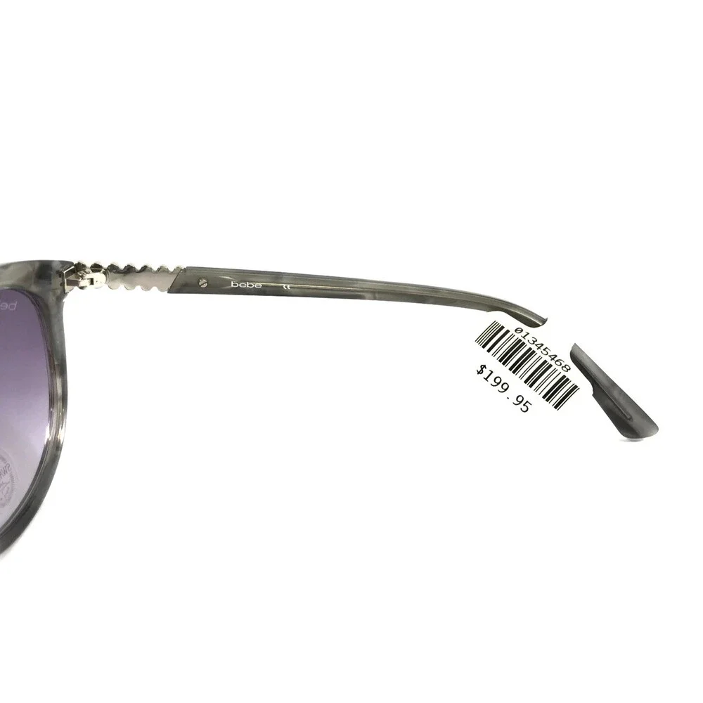 Bebe Sunglasses BB7202 001 SMOKE HORN Gray Cat Eye Frames Purple Gradient Lenses